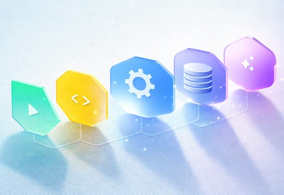 Back-end services illustrated as connected 3D modules