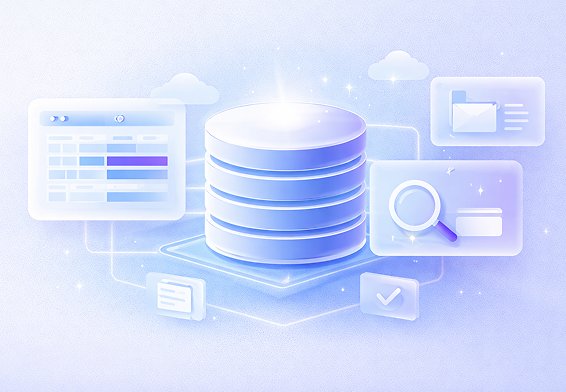 Database stack connected to query and record views