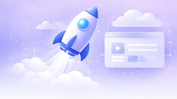 Rocket launching beside a deployed web app window
